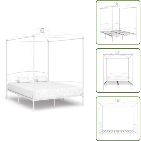 Cama con mosquitera - vidaXL Estructura de cama con dosel metal blanco 160x200 cm - Cama con cortinas