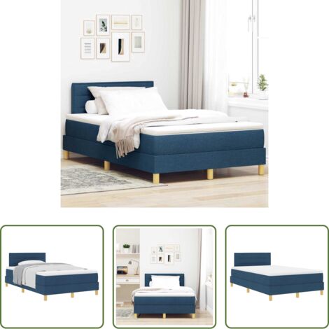 Cama con somier -  Cama tipo Box Spring con colchón Azul 120 x 200 cm tela