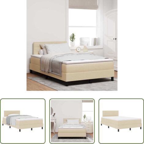Cama con somier -  Cama tipo Box Spring con colchón Crema 120 x 190 cm tela