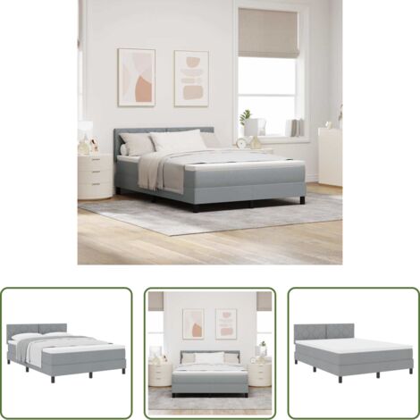Cama con somier -  Cama tipo Box Spring con colchón Gris Claro 160 x 200 cm tela