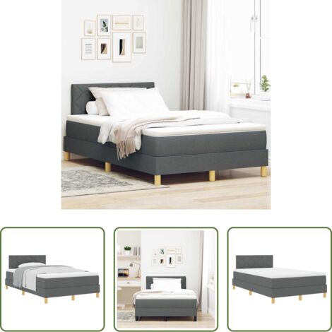 Cama con somier -  Cama tipo Box Spring con colchón Gris oscuro 120 x 200 cm tela
