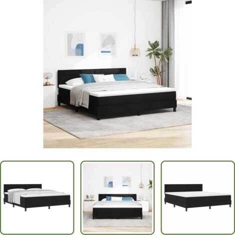 Cama con somier -  Cama tipo Box Spring con colchón Negro 180 x 200 cm tela