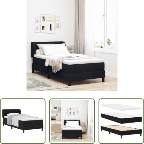 Cama con somier -  Cama tipo Box Spring con colchón Negro 90 x 200 cm tela
