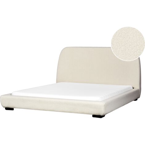 Cama con somier clásica con cabecero tapizado de bouclé beige claro 160 x 200 cm ROISEL
