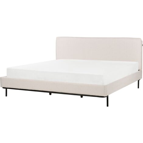 Cama con somier con cabecero moderna tapizado de tela de poliéster beige crema 180 x 200 cm Corio