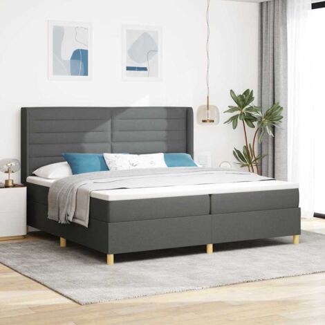 Cama con Somier con colchón Gris oscuro 200 x 200 cm tela