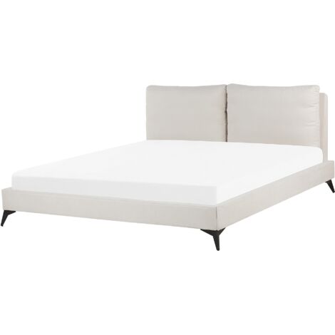 Cama con somier de chenilla beige claro 180 x 200 cm base de listones doble moderno Melle