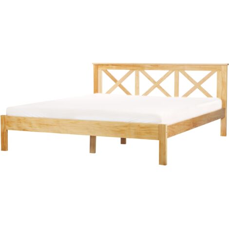 Cama con somier de listones moderno cabecero de madera clara 180 x 200 cm Tannay