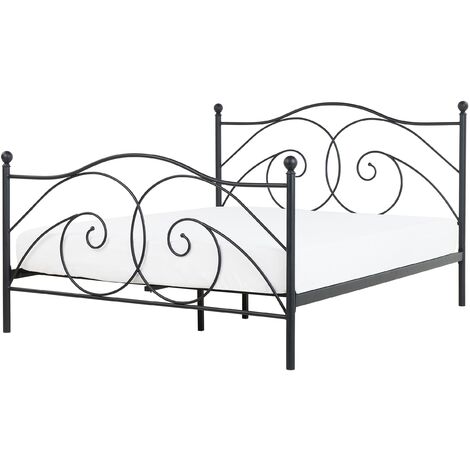 Cama con somier de metal negro con marco decorado 160 x 200 cm estilo moderno y minimalista Dinard
