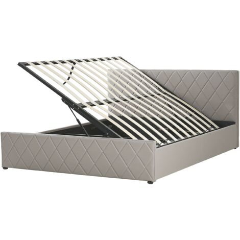 Cama con somier de piel sintética gris pardo 160 x 200 cm almacenaje cabecero Rochefort