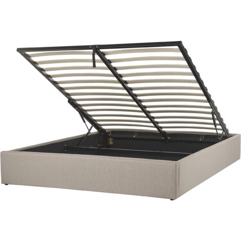 Cama con somier de poliéster 160 x 200 cm sin cabecero almacenaje marrón claro Dinan