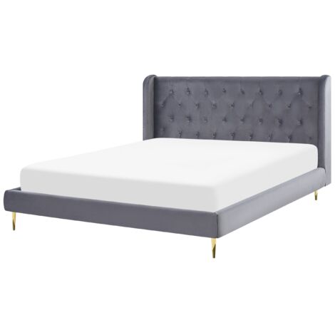 Cama con somier de terciopelo gris 180 x 200 cm cabecero capitoné moderno Forbach