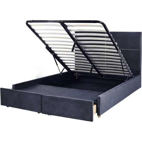Cama con somier de terciopelo negro dorado 160 x 200 cm almacenaje Vernoyes