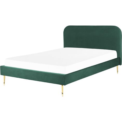 Cama con somier de terciopelo verde dorado 160 x 200 cm patas de metal Flayat