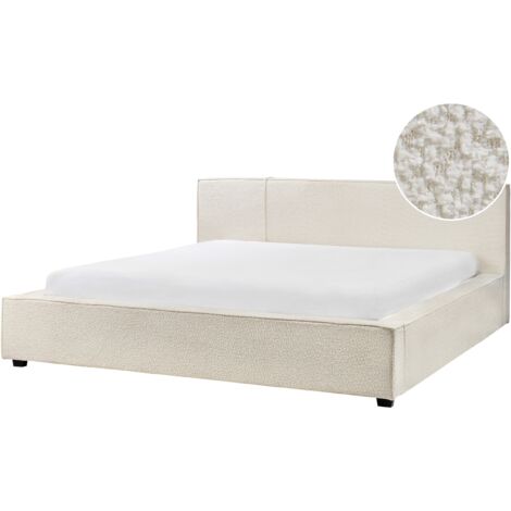 Cama con somier moderna con cabecero de bouclé blanco crema 180 x 200 cm Mirande