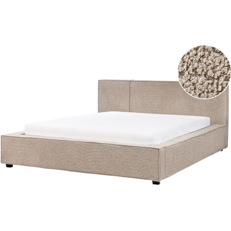 Cama con somier moderna con cabecero de bouclé gris pardo 160 x 200 cm Mirande