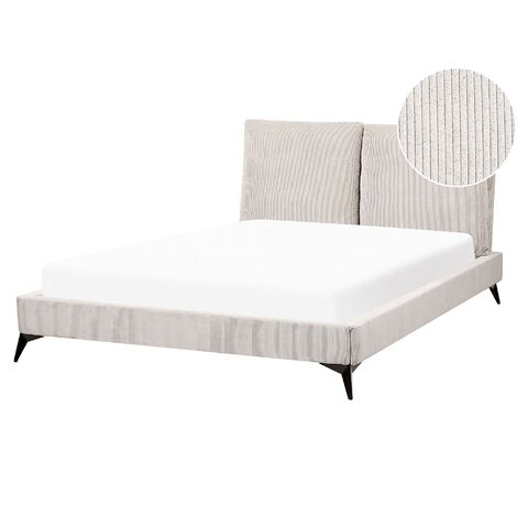 Cama con somier moderno tapizado de pana somier de listones cabecero acolchado 140 x 200 cm beige claro Melle