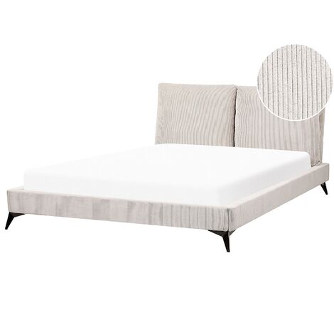 Cama con somier moderno tapizado de pana somier de listones cabecero acolchado 160 x 200 cm beige claro Melle