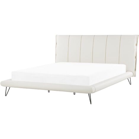 Cama con somier tapizada en piel sintética beige claro con patas de metal 180 x 200 cm estilo moderno Betin