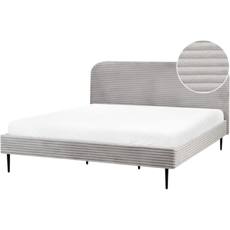 Cama con somier tapizado de pana 180 x 200 cm gris claro Flayat