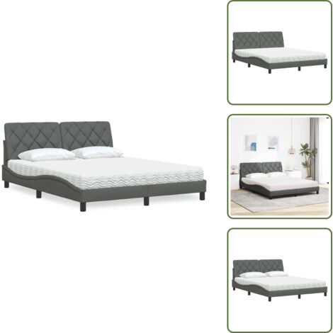 Cama con soporte - vidaXL Cama con colchón de tela gris oscuro 160x200 cm - Cama de madera