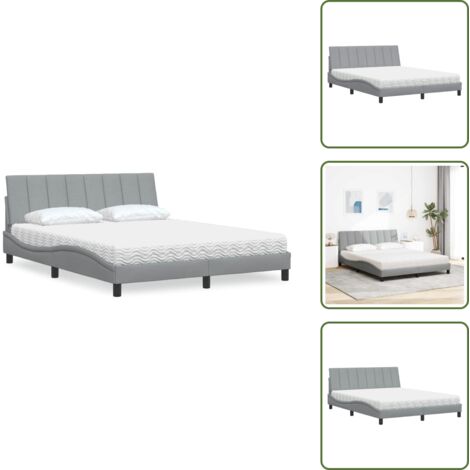 Cama con soporte - vidaXL Cama con colchón Hanko de tela gris claro 160x200 cm - Cama de madera
