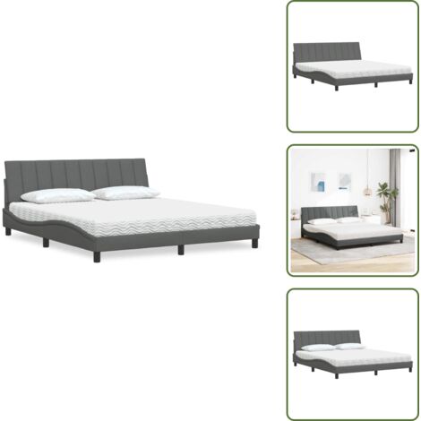 Cama con soporte - vidaXL Cama con colchón Hanko de tela gris oscuro 180x200 cm - Cama de madera