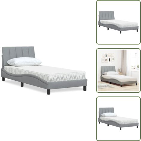 Cama con soporte - vidaXL Cama con colchón Hanko tela gris claro 90x190 cm - Cama de madera