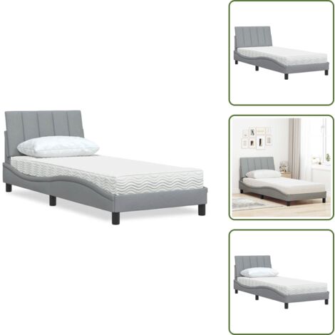 Cama con soporte - vidaXL Cama con colchón Hanko tela gris claro 90x200 cm - Cama de madera