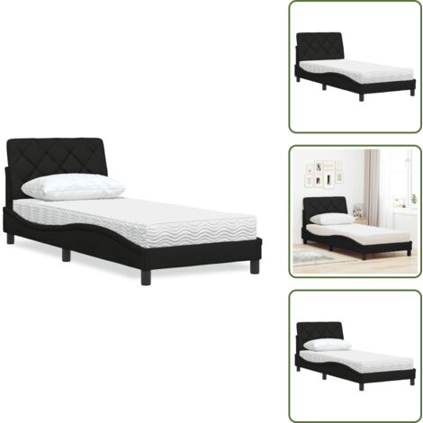 Cama con soporte - vidaXL Cama con colchón tela negro 90x200 cm - Cama de 90x200 cm