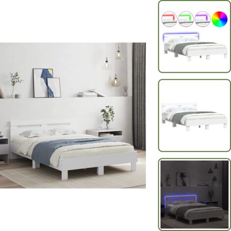 Cama con soporte - vidaXL Estructura de cama con LED sin colchón blanco 120x200 cm - Cama de madera
