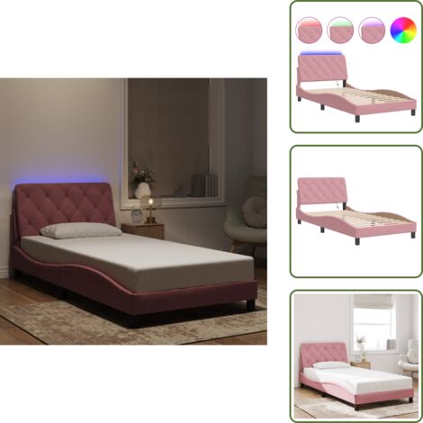Cama con soporte - vidaXL Estructura de cama con LED sin colchón terciopelo rosa 100x200 cm - Cama con luz LED