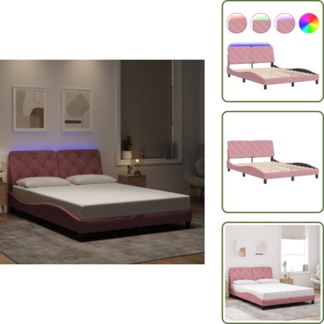 Cama con soporte - vidaXL Estructura de cama con LED sin colchón terciopelo rosa 140x200 cm - Cama con luz LED