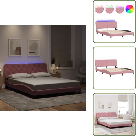 Cama con soporte - vidaXL Estructura de cama con LED sin colchón terciopelo rosa 160x200 cm - Cama con luz LED