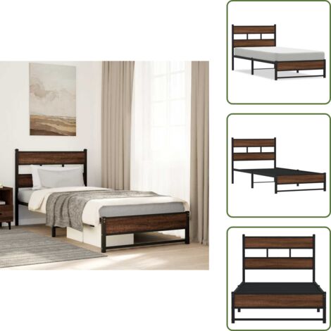 Cama con soporte - vidaXL Estructura de cama sin colchón metal marrón roble 100x200 cm - Cama de invitados