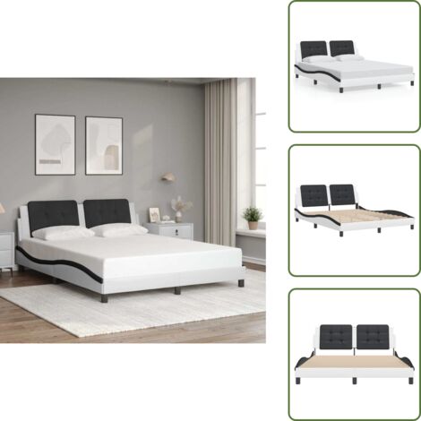 Cama con soporte - vidaXL Estructura de cama sin colchón Zadar cuero sintético blanco negro 160x200cm - Cama con listones