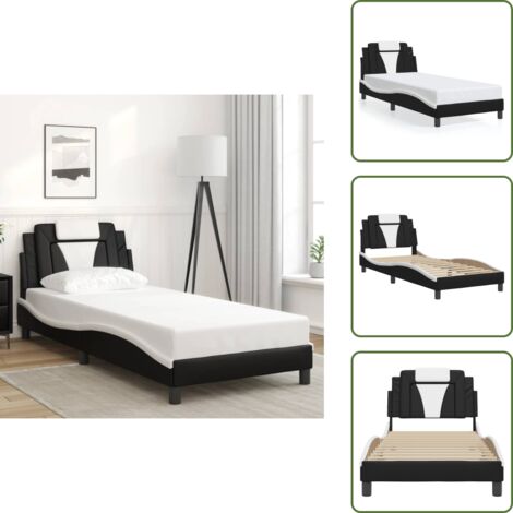 Cama con soporte - vidaXL Estructura de cama Viana sin colchón cuero sintético negro y blanco 80x200 cm - Cama de cuero sintético