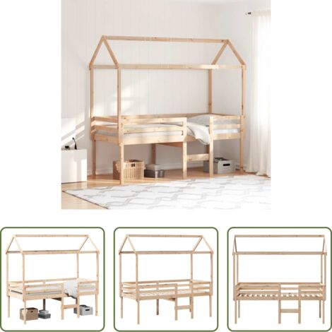 Cama con techo -  Cama alta con techo madera maciza de pino 90x190 cm