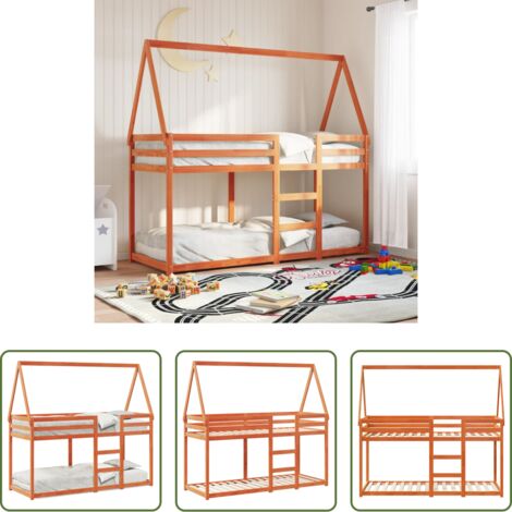 Cama con techo -  Cama litera con techo madera maciza pino marrón 90x190 cm