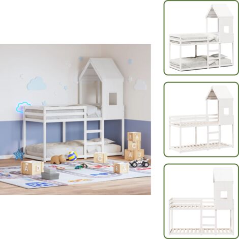 Cama con techo para niños - vidaXL Cama litera con techo madera maciza de pino blanco 80x200 cm - Cama de pino