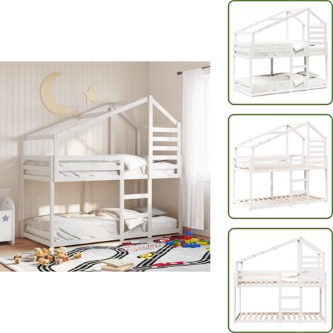 Cama con techo para niños - vidaXL Cama litera con techo madera maciza de pino blanco 90x200 cm - Cama con techo para niños pequeños