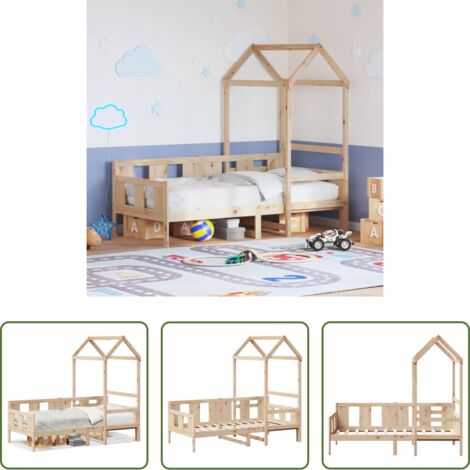 Cama con techo -  Sofá cama con techo de madera maciza de pino 80x200 cm
