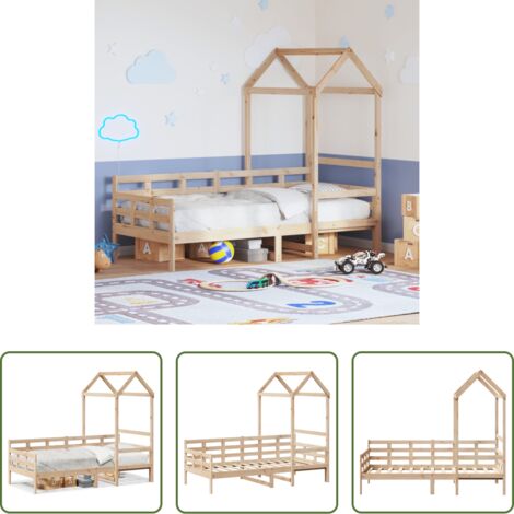 Cama con techo -  Sofá cama con techo de madera maciza de pino 80x200 cm