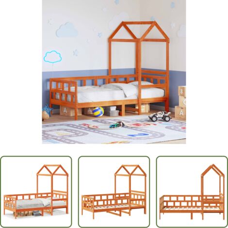 Cama con techo -  Sofá cama con techo madera maciza pino marrón cera 90x200 cm