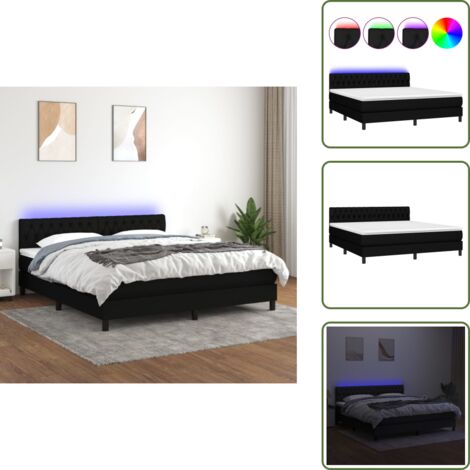 Cama con techo - vidaXL Cama box spring colchón y luces LED tela negro 180x200 cm - Cama con cabecero ajustable