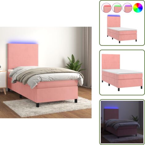 Cama con terciopelo rosa - vidaXL Cama box spring colchón y LED terciopelo rosa 80x200 cm - Cama con cabecero ajustable