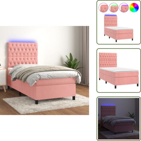 Cama con terciopelo rosa - vidaXL Cama box spring colchón y LED terciopelo rosa 80x200 cm - Cama con cabecero ajustable