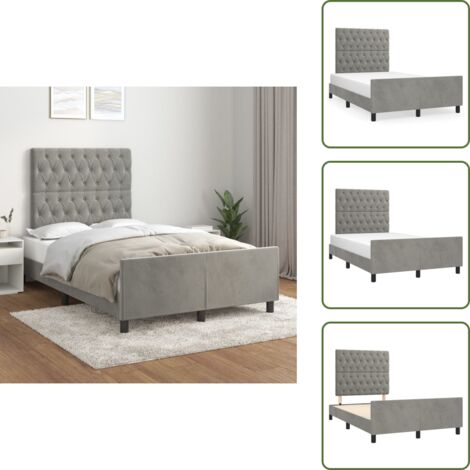 Cama con terciopelo - vidaXL Estructura de cama sin colchón terciopelo gris claro 120x200 cm - Cama con altura regulable