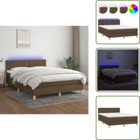 Cama con tira LED - vidaXL Cama box spring colchón luces LED tela marrón oscuro 140x190 cm - Cama con cabecero ajustable