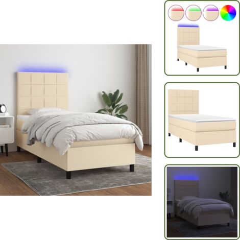 Cama con tira LED - vidaXL Cama box spring colchón y luces LED tela crema 100x200 cm - Cama con cabecero ajustable